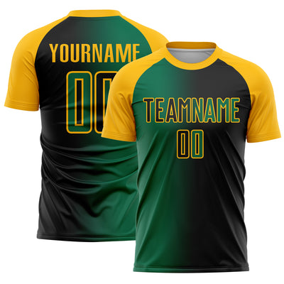 Custom Black Kelly Green-Gold Sublimation Gradient Fashion Soccer Uniform Jersey