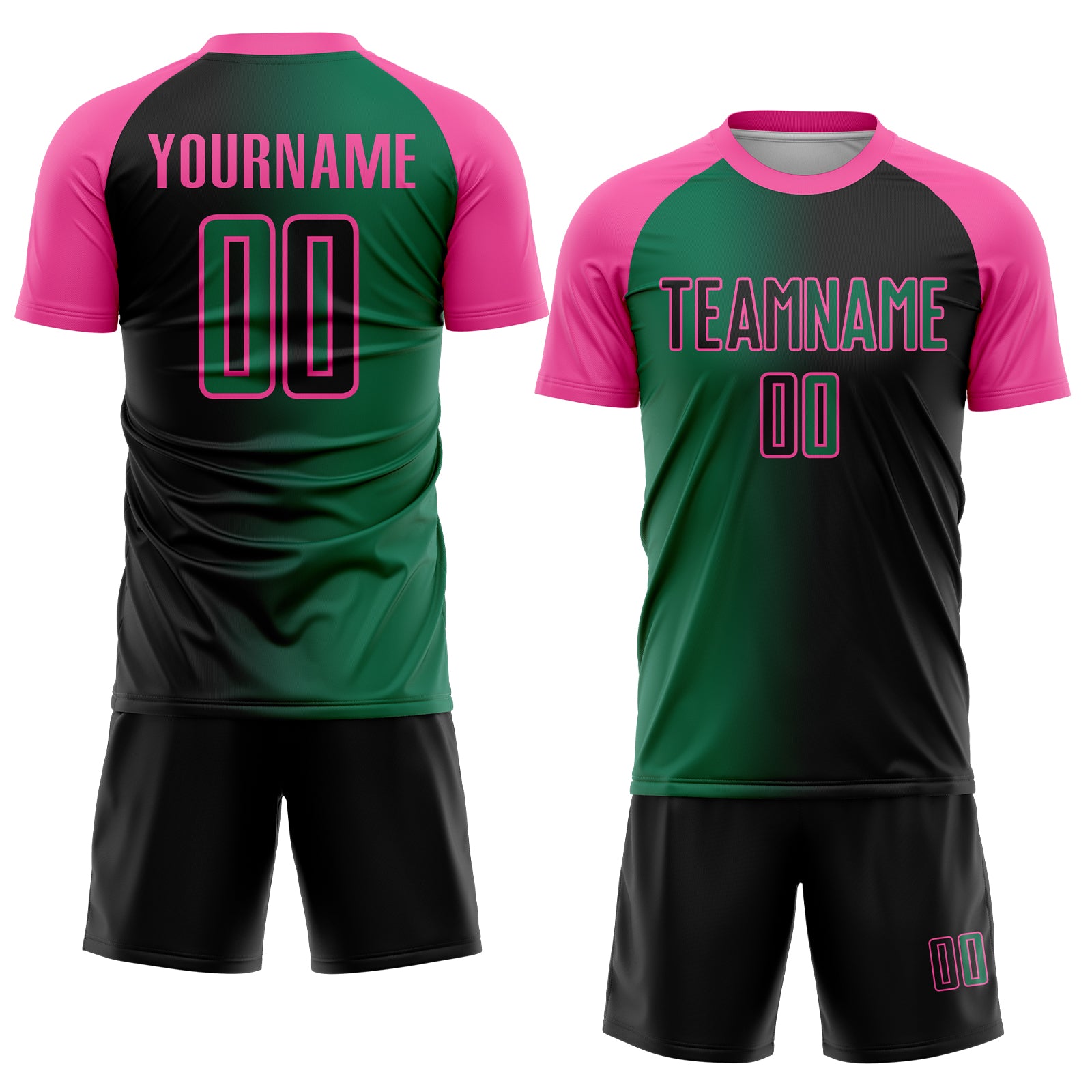 Custom Black Kelly Green-Pink Sublimation Gradient Fashion Soccer Uniform Jersey