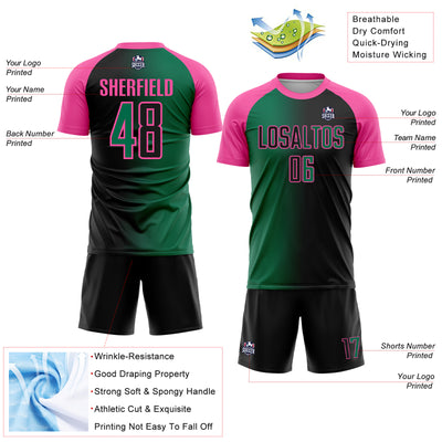 Custom Black Kelly Green-Pink Sublimation Gradient Fashion Soccer Uniform Jersey