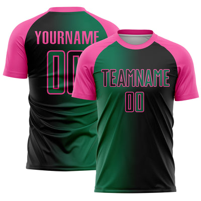 Custom Black Kelly Green-Pink Sublimation Gradient Fashion Soccer Uniform Jersey