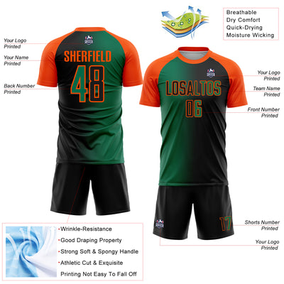 Custom Black Kelly Green-Orange Sublimation Gradient Fashion Soccer Uniform Jersey