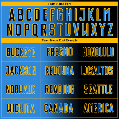 Custom Black Powder Blue-Gold Sublimation Gradient Fashion Soccer Uniform Jersey