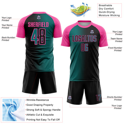 Custom Black Teal-Pink Sublimation Gradient Fashion Soccer Uniform Jersey