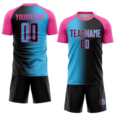 Custom Black Sky Blue-Pink Sublimation Gradient Fashion Soccer Uniform Jersey