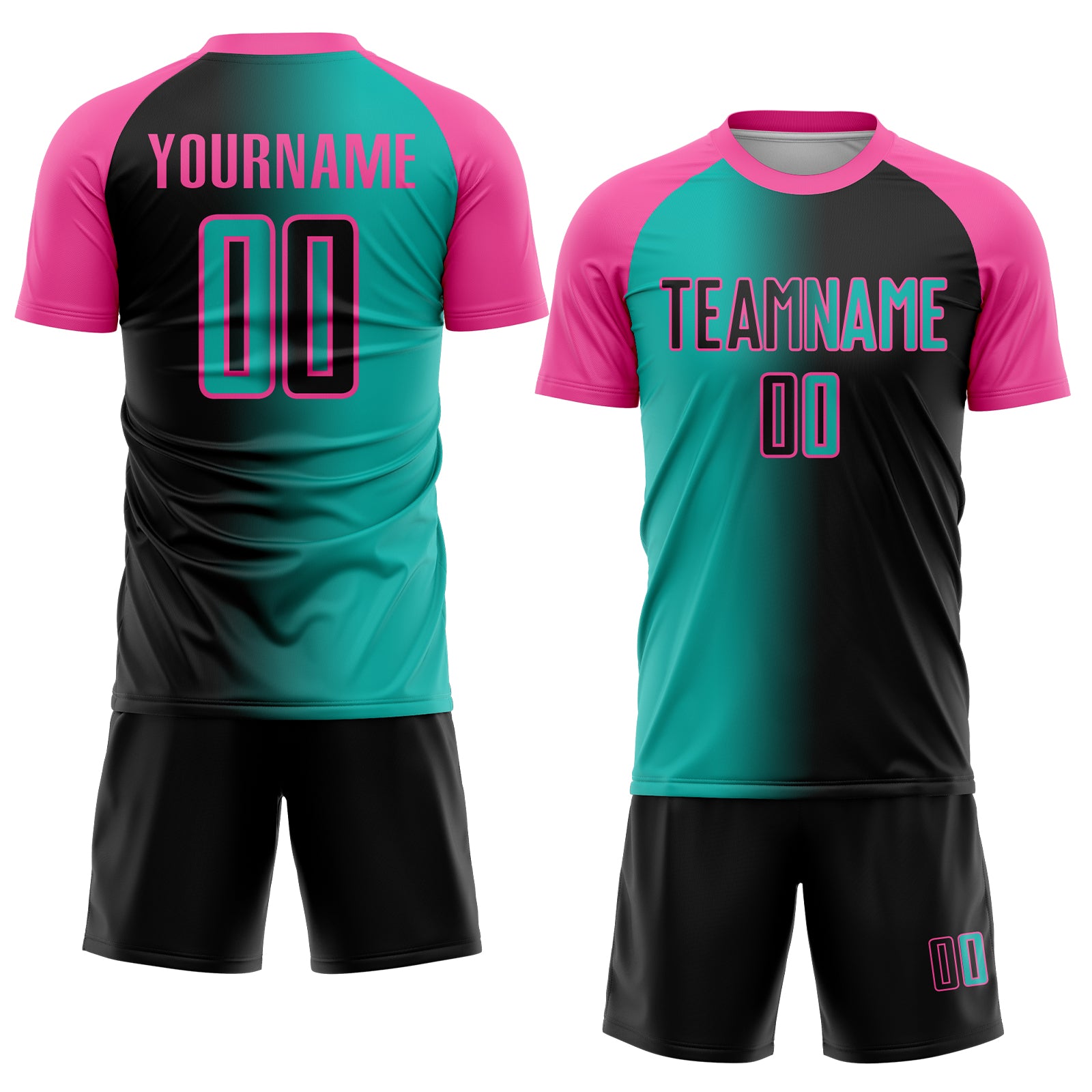Custom Black Aqua-Pink Sublimation Gradient Fashion Soccer Uniform Jersey
