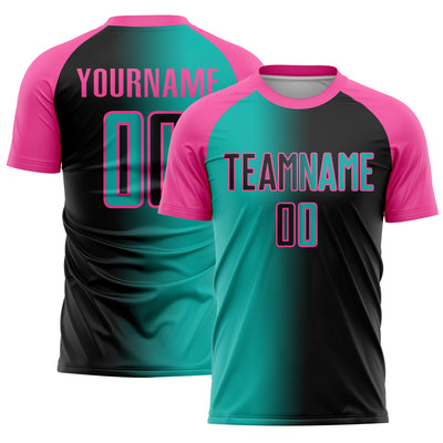 Custom Black Aqua-Pink Sublimation Gradient Fashion Soccer Uniform Jersey