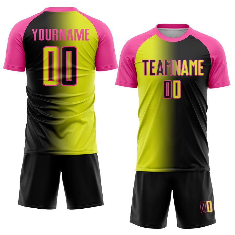 Custom Black Neon Yellow-Pink Sublimation Gradient Fashion Soccer Uniform Jersey