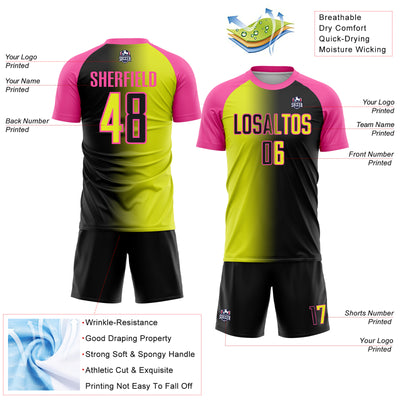 Custom Black Neon Yellow-Pink Sublimation Gradient Fashion Soccer Uniform Jersey