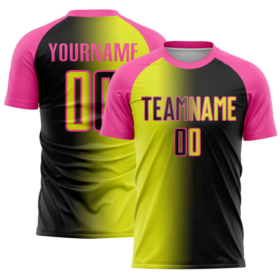 Custom Black Neon Yellow-Pink Sublimation Gradient Fashion Soccer Uniform Jersey