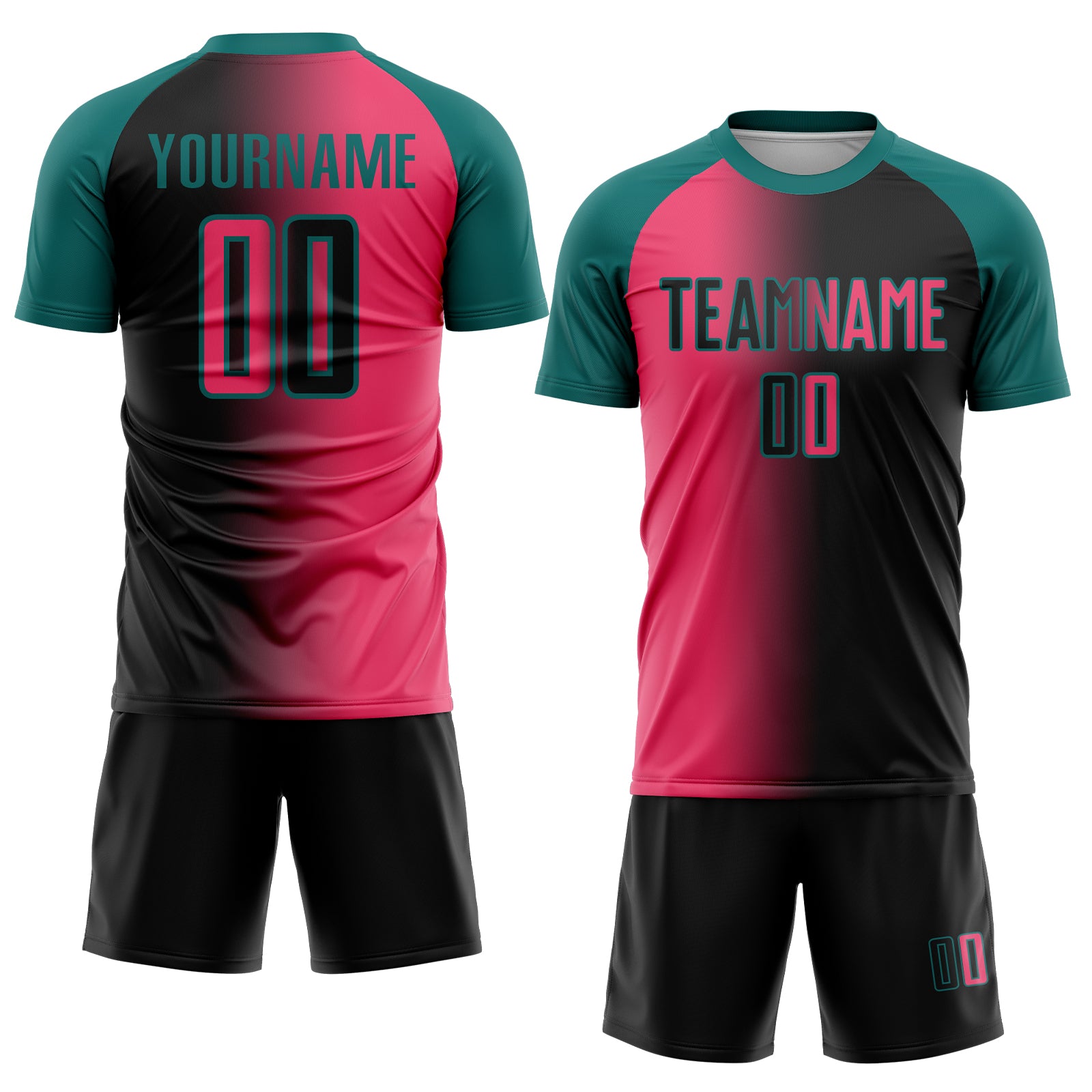Custom Black Neon Pink-Teal Sublimation Gradient Fashion Soccer Uniform Jersey