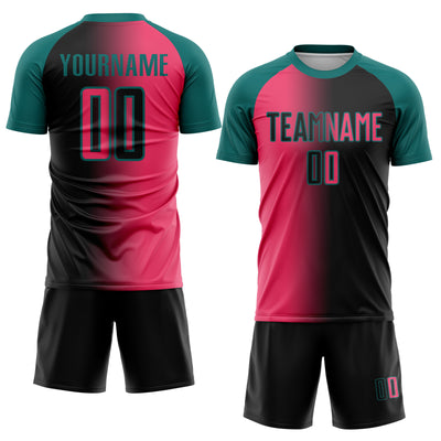 Custom Black Neon Pink-Teal Sublimation Gradient Fashion Soccer Uniform Jersey