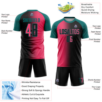Custom Black Neon Pink-Teal Sublimation Gradient Fashion Soccer Uniform Jersey