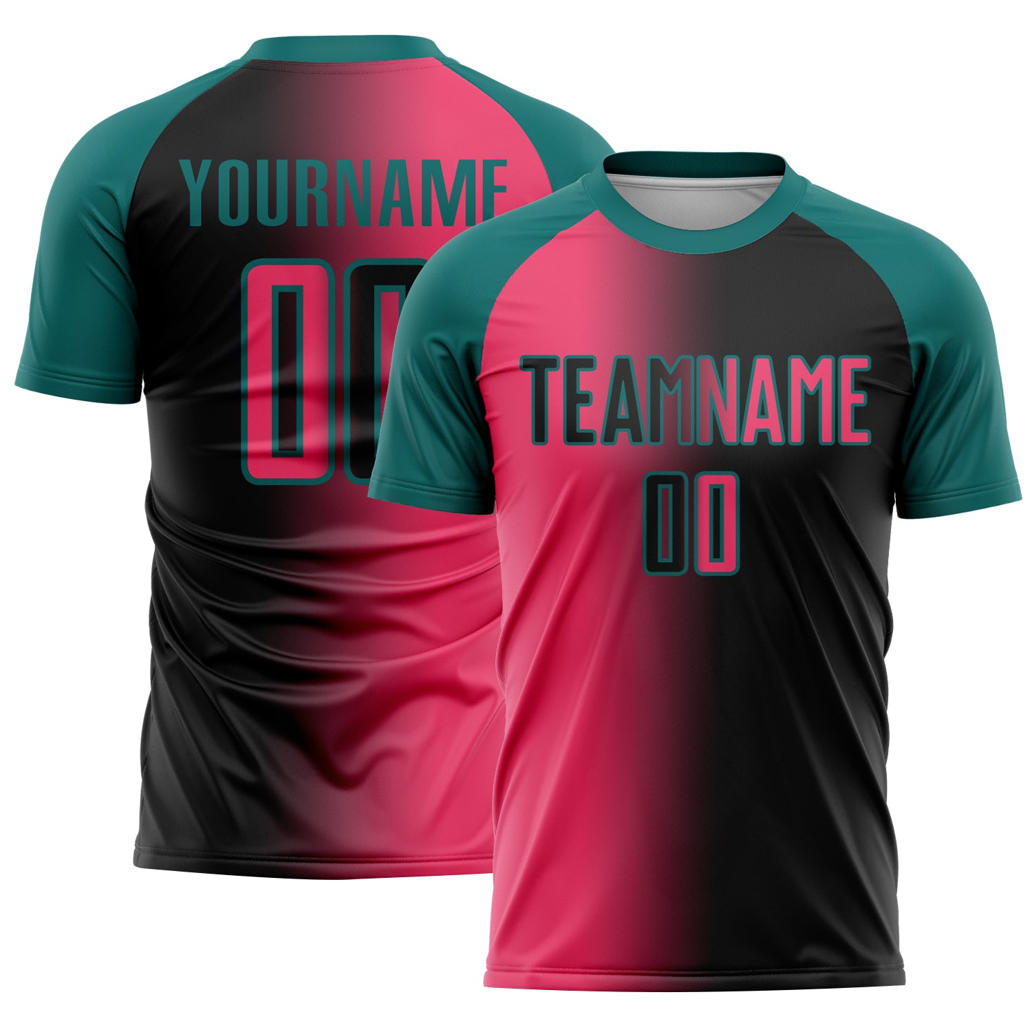 Custom Black Neon Pink-Teal Sublimation Gradient Fashion Soccer Uniform Jersey