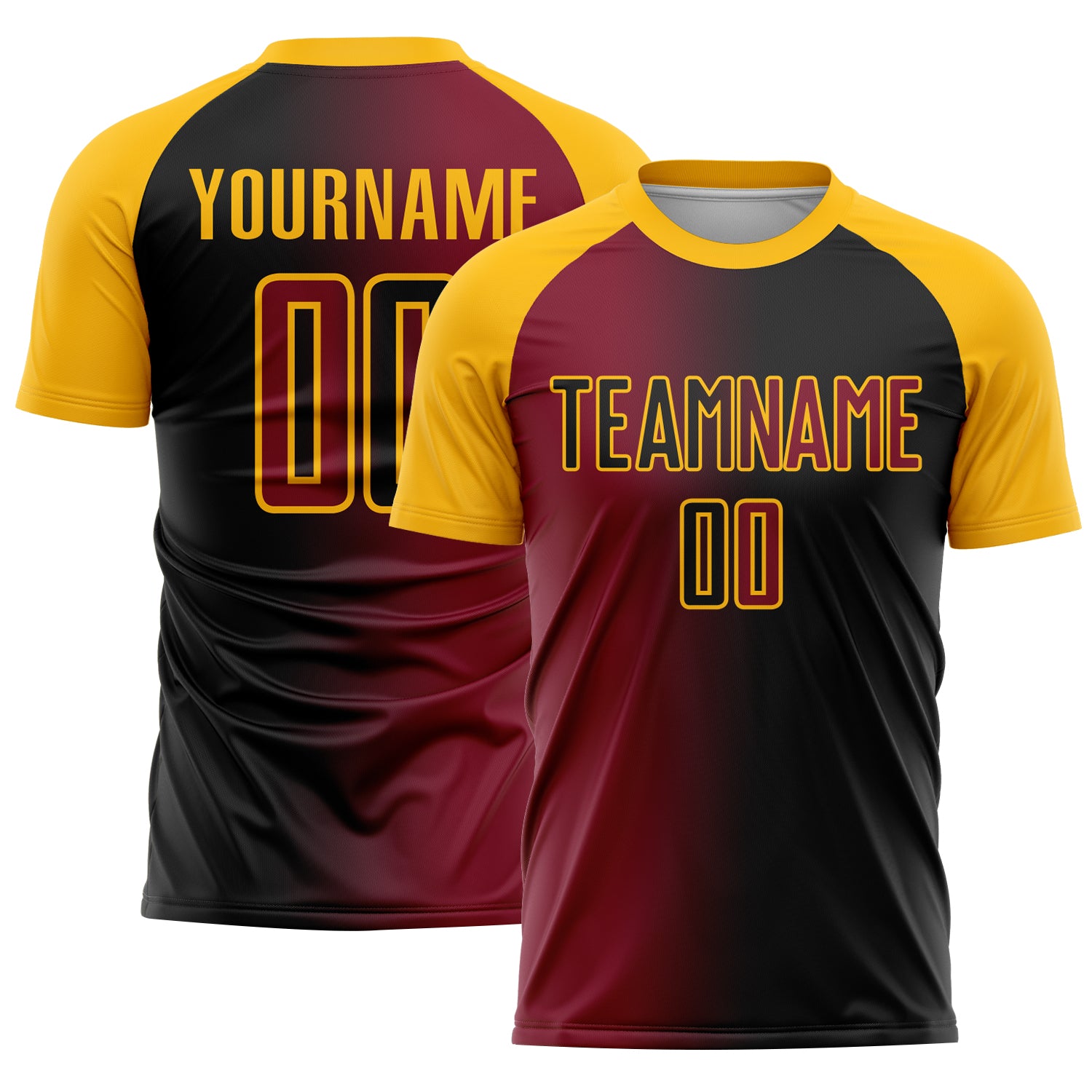 Custom Black Crimson-Gold Sublimation Gradient Fashion Soccer Uniform Jersey