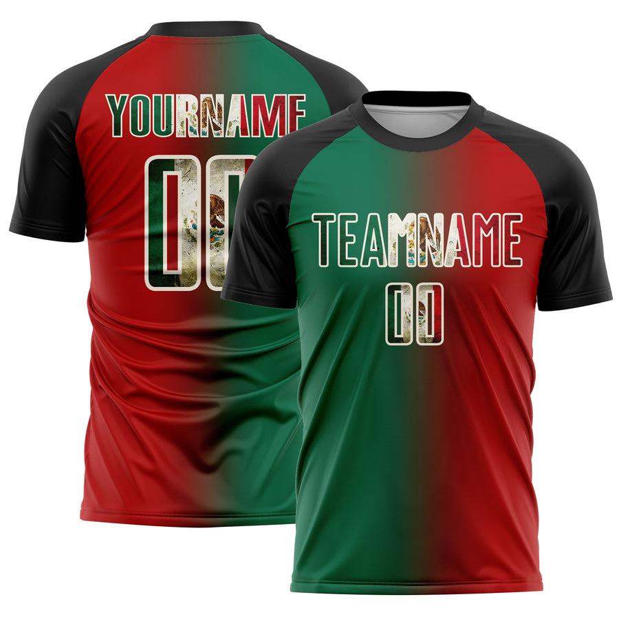 Custom Red Vintage Mexican Flag Kelly Green Black-Cream Sublimation Gradient Fashion Soccer Uniform Jersey