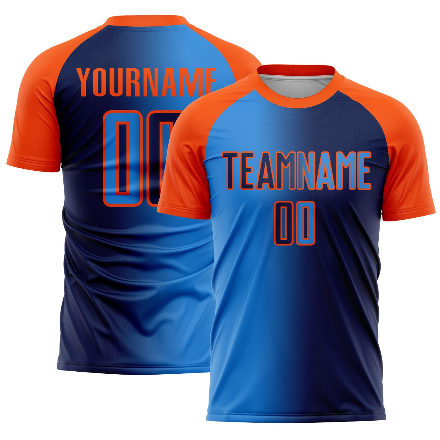 Custom Navy Powder Blue-Orange Sublimation Gradient Fashion Soccer Uniform Jersey