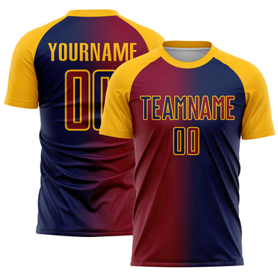 Custom Navy Maroon-Gold Sublimation Gradient Fashion Soccer Uniform Jersey