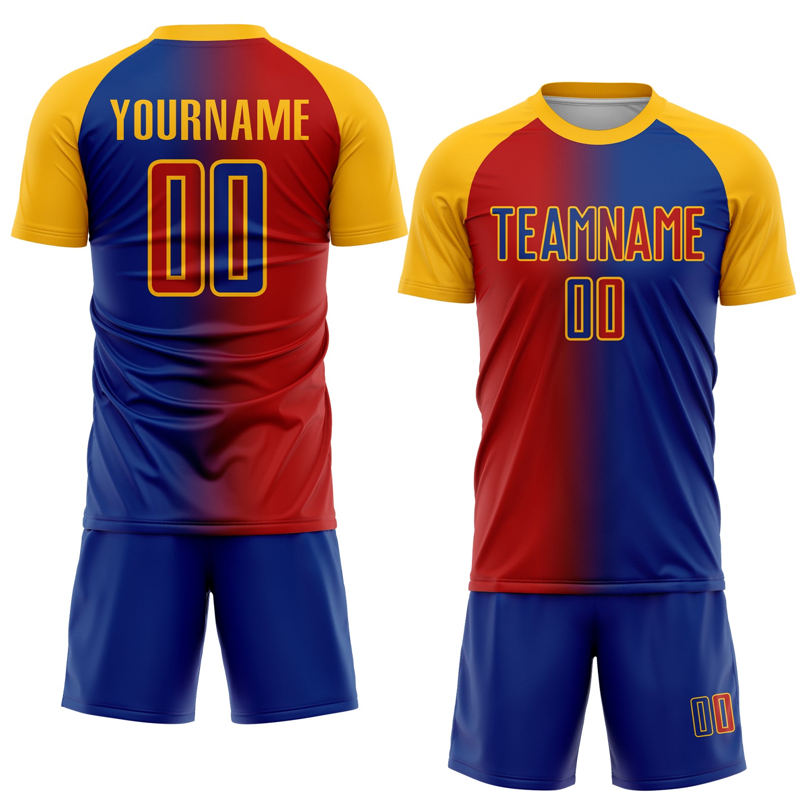 Custom Royal Red-Gold Sublimation Gradient Fashion Soccer Uniform Jersey