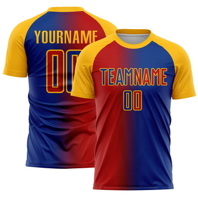 Custom Royal Red-Gold Sublimation Gradient Fashion Soccer Uniform Jersey