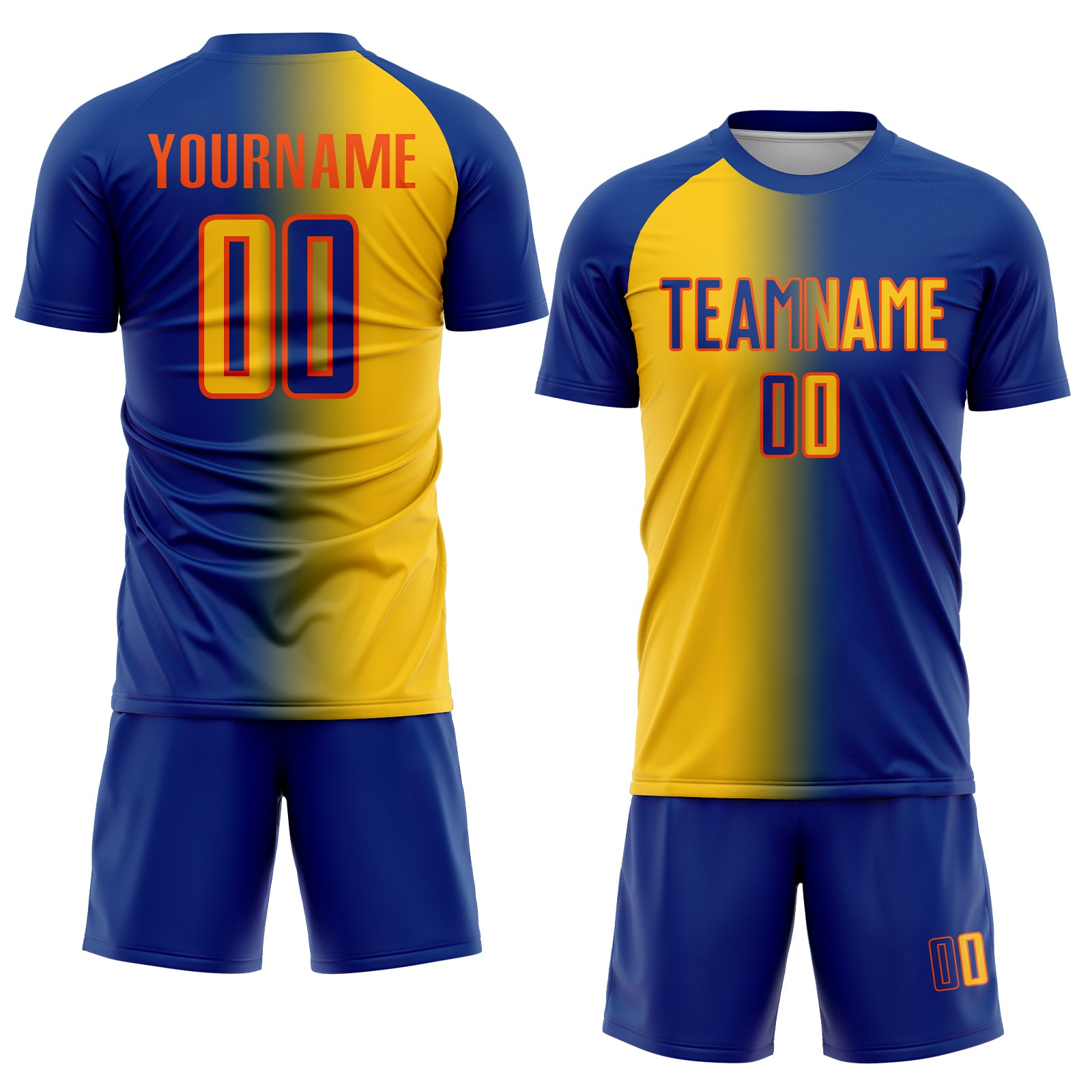Custom Royal Yellow-Orange Sublimation Gradient Fashion Soccer Uniform Jersey