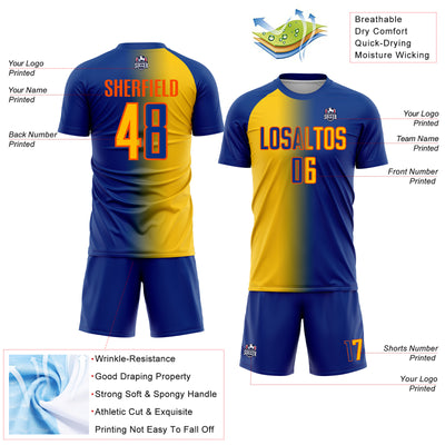 Custom Royal Yellow-Orange Sublimation Gradient Fashion Soccer Uniform Jersey