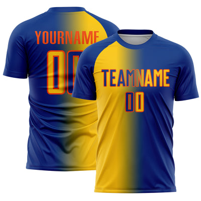 Custom Royal Yellow-Orange Sublimation Gradient Fashion Soccer Uniform Jersey