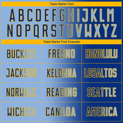 Custom Royal Light Blue-Gold Sublimation Gradient Fashion Soccer Uniform Jersey