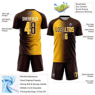 Custom Brown Gold-Cream Sublimation Gradient Fashion Soccer Uniform Jersey