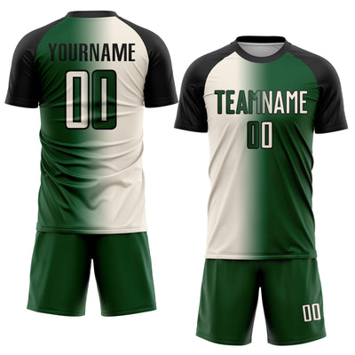 Custom Green Cream-Black Sublimation Gradient Fashion Soccer Uniform Jersey