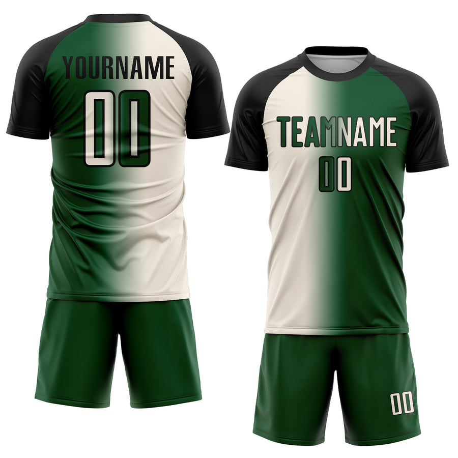 Custom Green Cream-Black Sublimation Gradient Fashion Soccer Uniform Jersey