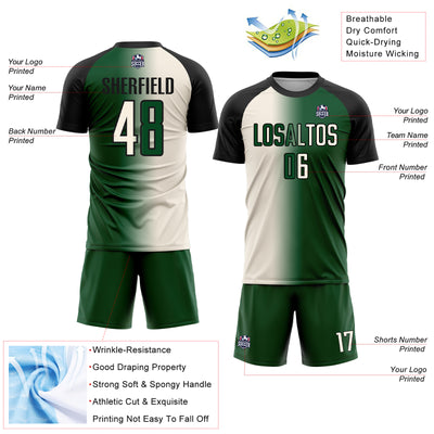 Custom Green Cream-Black Sublimation Gradient Fashion Soccer Uniform Jersey