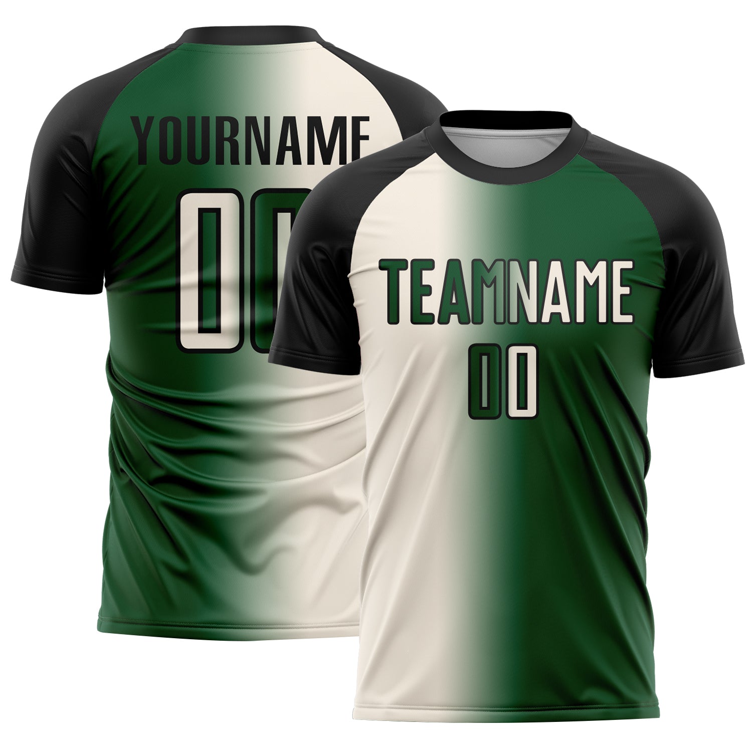 Custom Green Cream-Black Sublimation Gradient Fashion Soccer Uniform Jersey