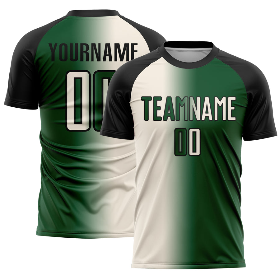 Custom Green Cream-Black Sublimation Gradient Fashion Soccer Uniform Jersey