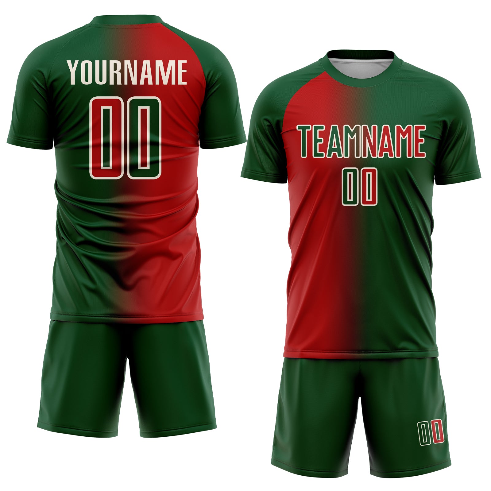 Custom Green Red-Cream Sublimation Gradient Fashion Soccer Uniform Jersey