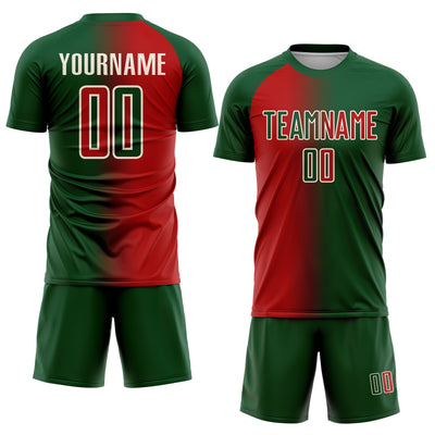 Custom Green Red-Cream Sublimation Gradient Fashion Soccer Uniform Jersey