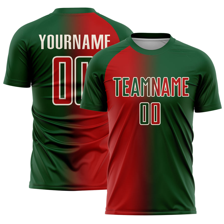 Custom Green Red-Cream Sublimation Gradient Fashion Soccer Uniform Jersey