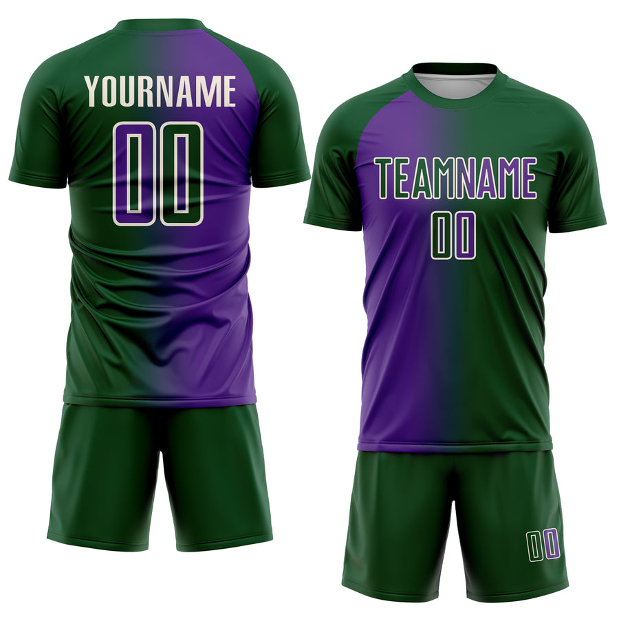 Custom Green Purple-Cream Sublimation Gradient Fashion Soccer Uniform Jersey