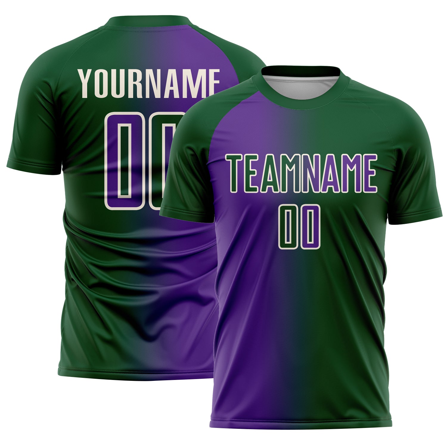 Custom Green Purple-Cream Sublimation Gradient Fashion Soccer Uniform Jersey