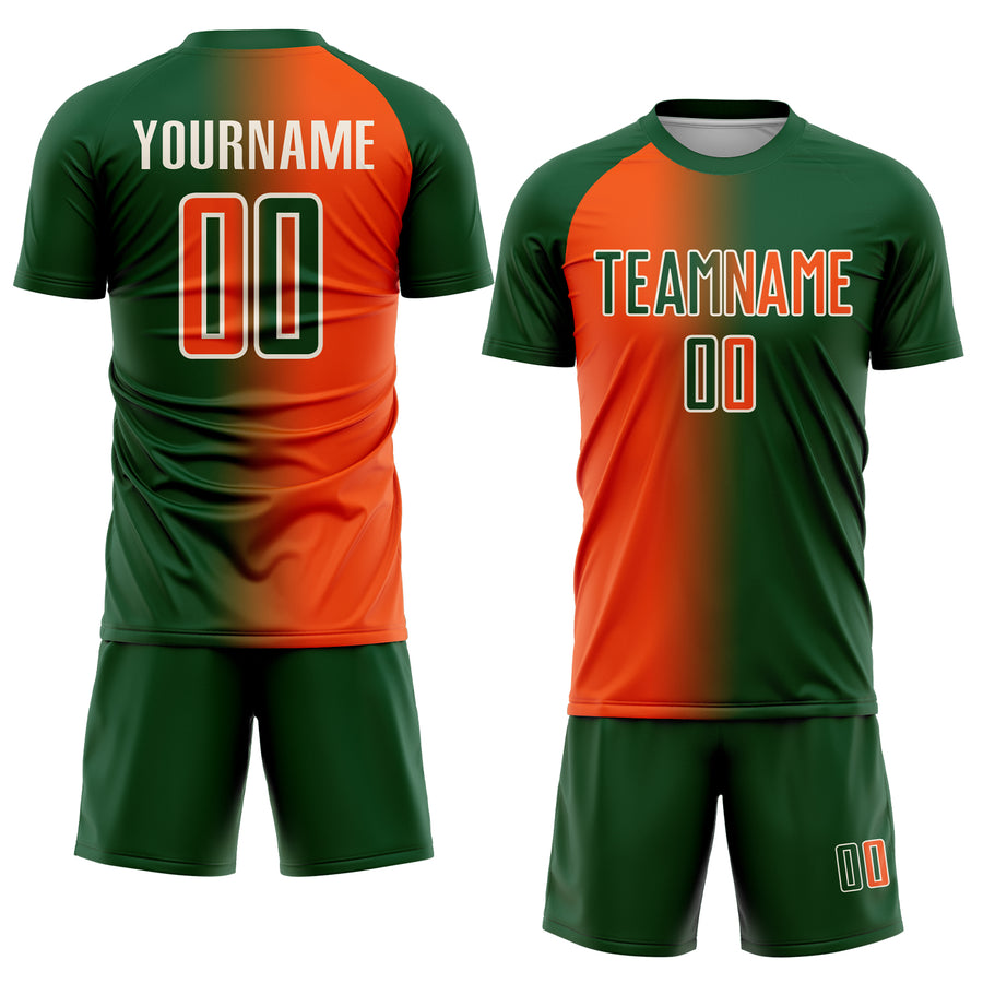 Custom Green Orange-Cream Sublimation Gradient Fashion Soccer Uniform Jersey