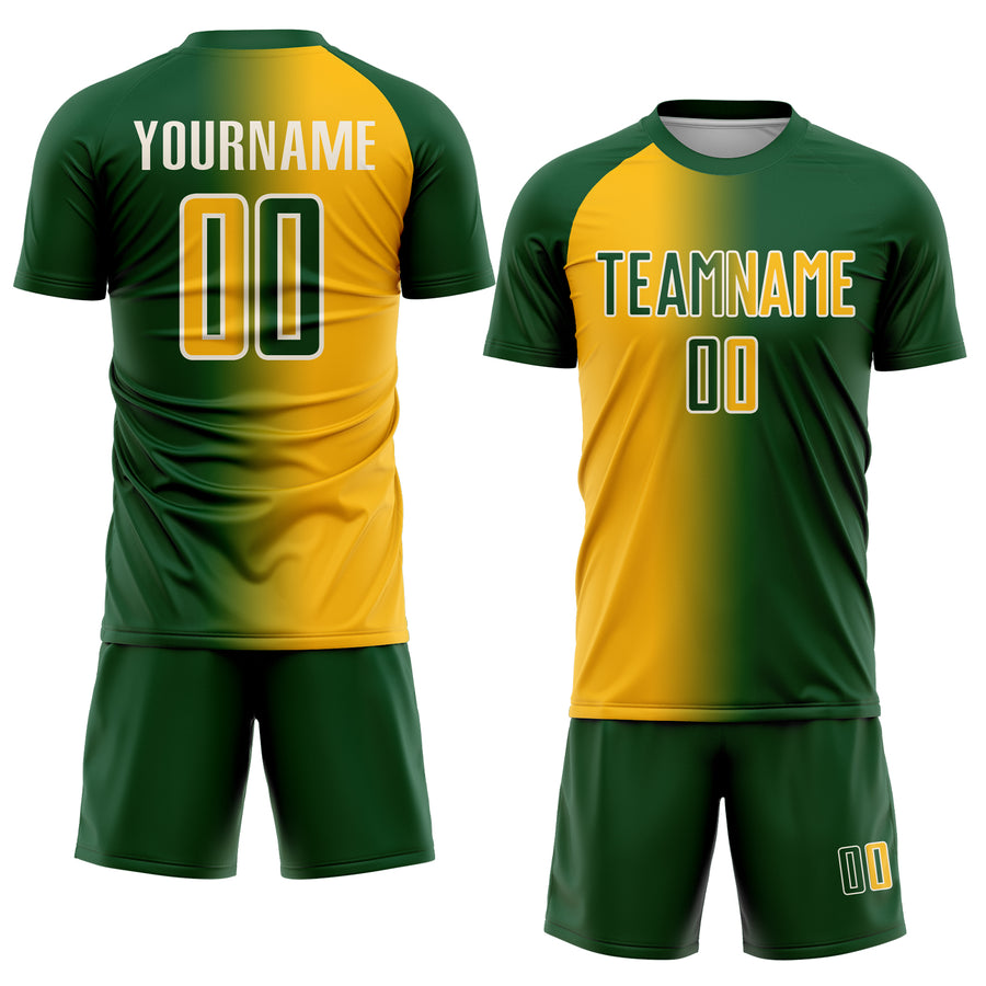Custom Green Gold-Cream Sublimation Gradient Fashion Soccer Uniform Jersey