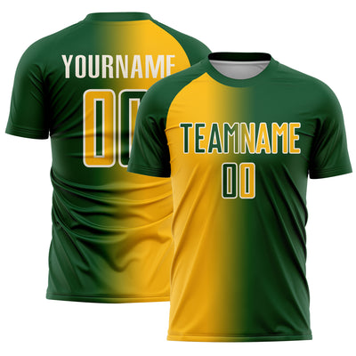 Custom Green Gold-Cream Sublimation Gradient Fashion Soccer Uniform Jersey