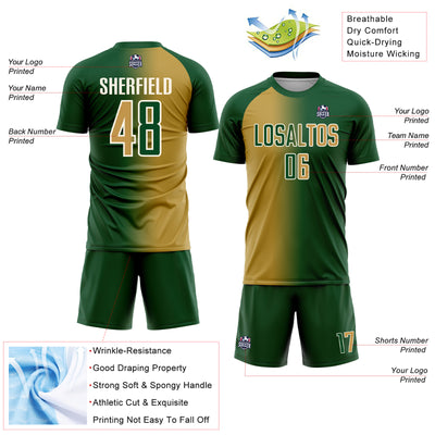 Custom Green Old Gold-Cream Sublimation Gradient Fashion Soccer Uniform Jersey