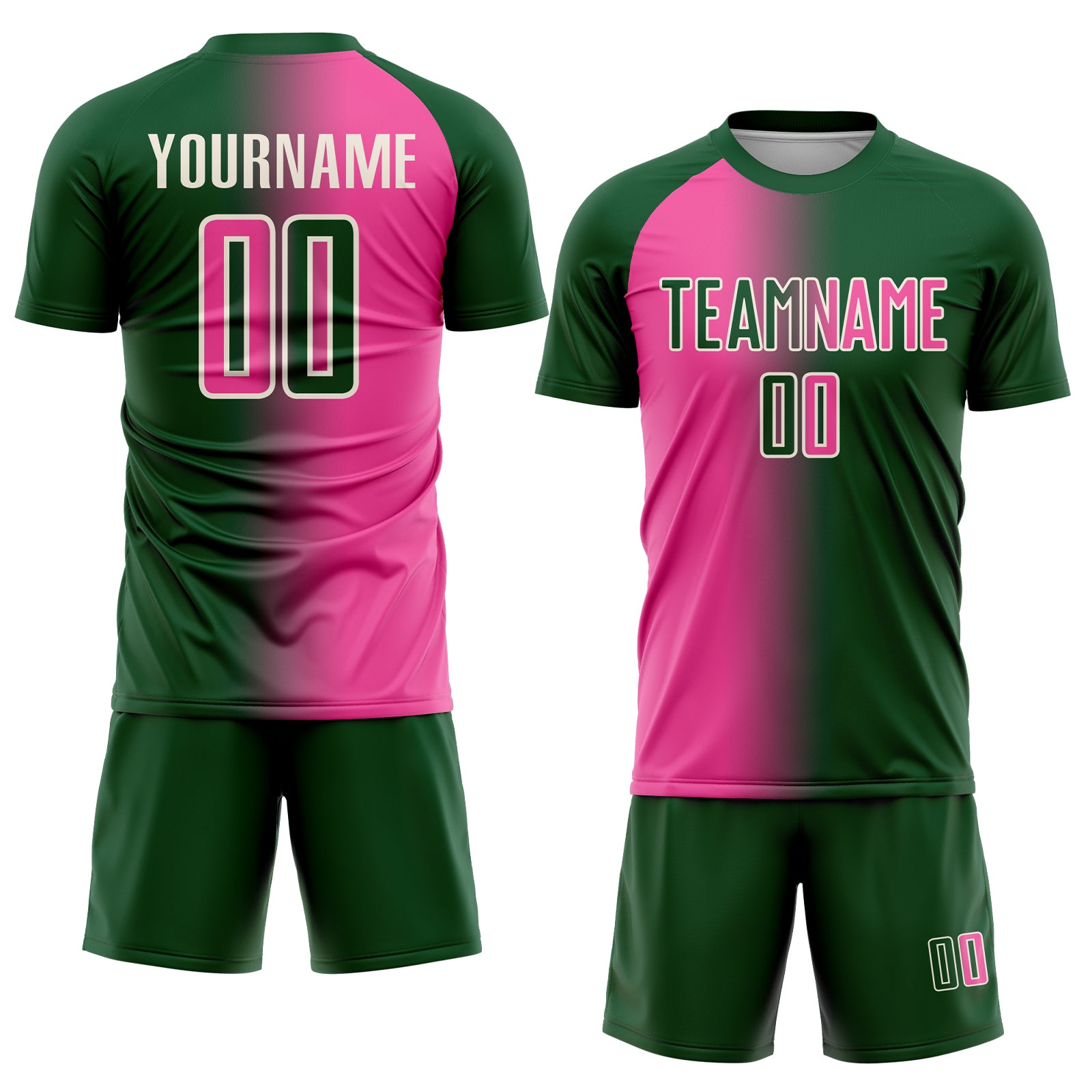 Custom Green Pink-Cream Sublimation Gradient Fashion Soccer Uniform Jersey