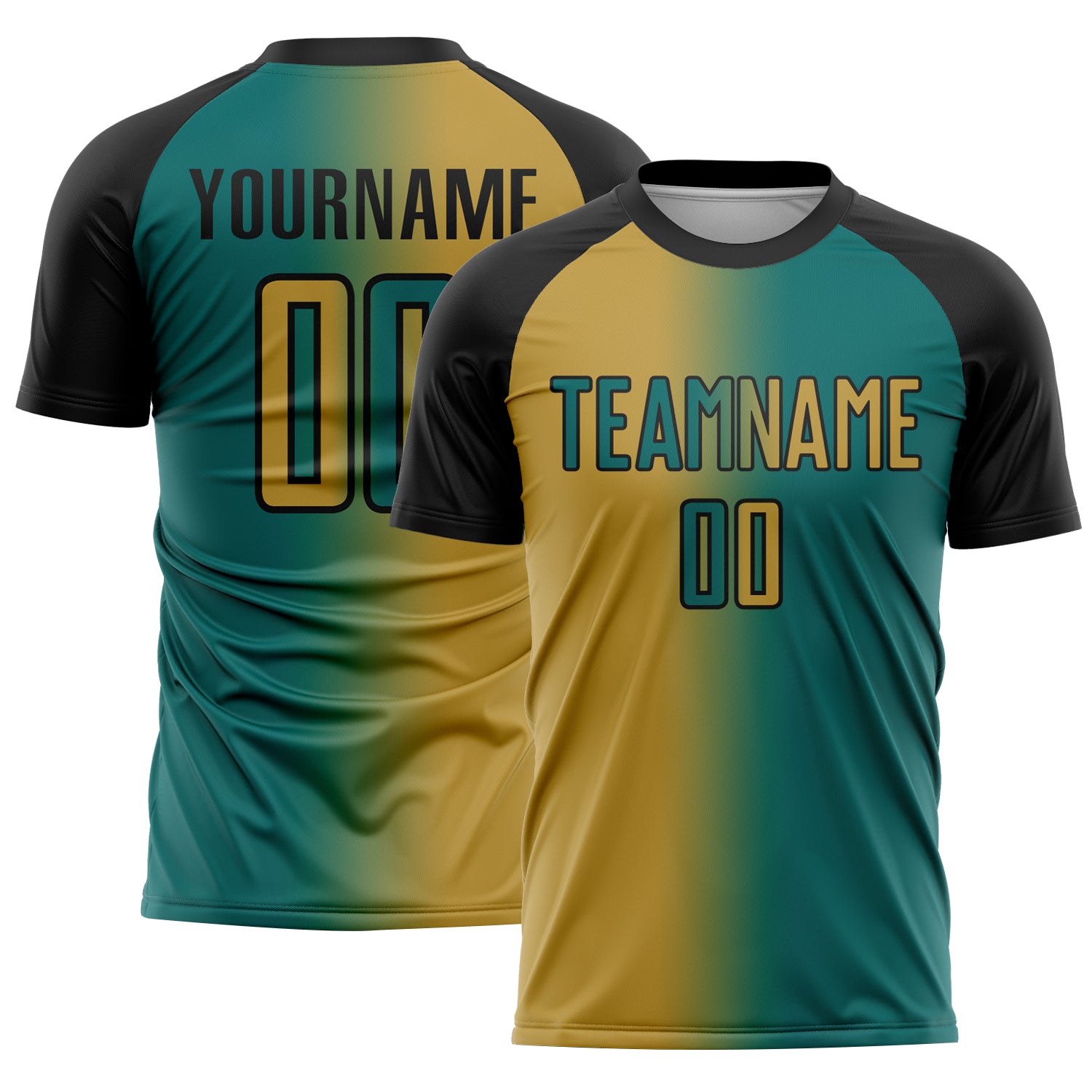 Custom Teal Old Gold-Black Sublimation Gradient Fashion Soccer Uniform Jersey