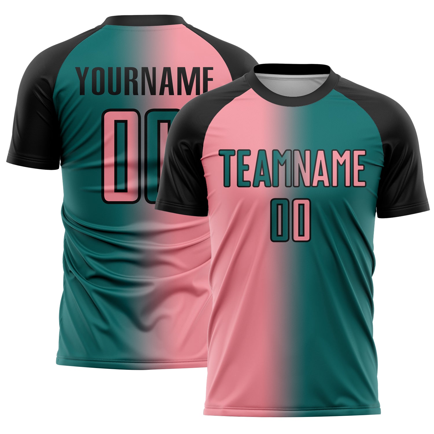 Custom Teal Medium Pink-Black Sublimation Gradient Fashion Soccer Uniform Jersey