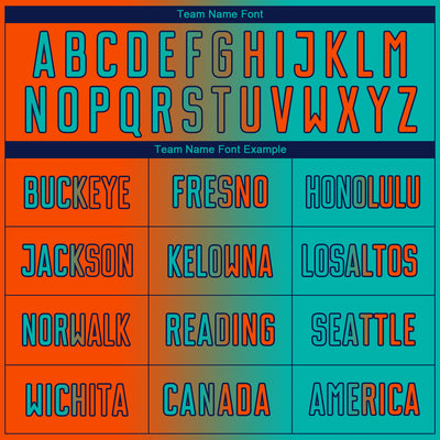 Custom Aqua Orange-Navy Sublimation Gradient Fashion Soccer Uniform Jersey