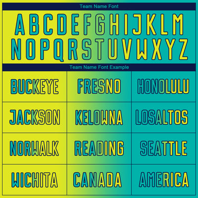 Custom Aqua Neon Yellow-Navy Sublimation Gradient Fashion Soccer Uniform Jersey