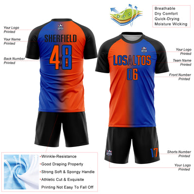 Custom Thunder Blue Orange-Black Sublimation Gradient Fashion Soccer Uniform Jersey