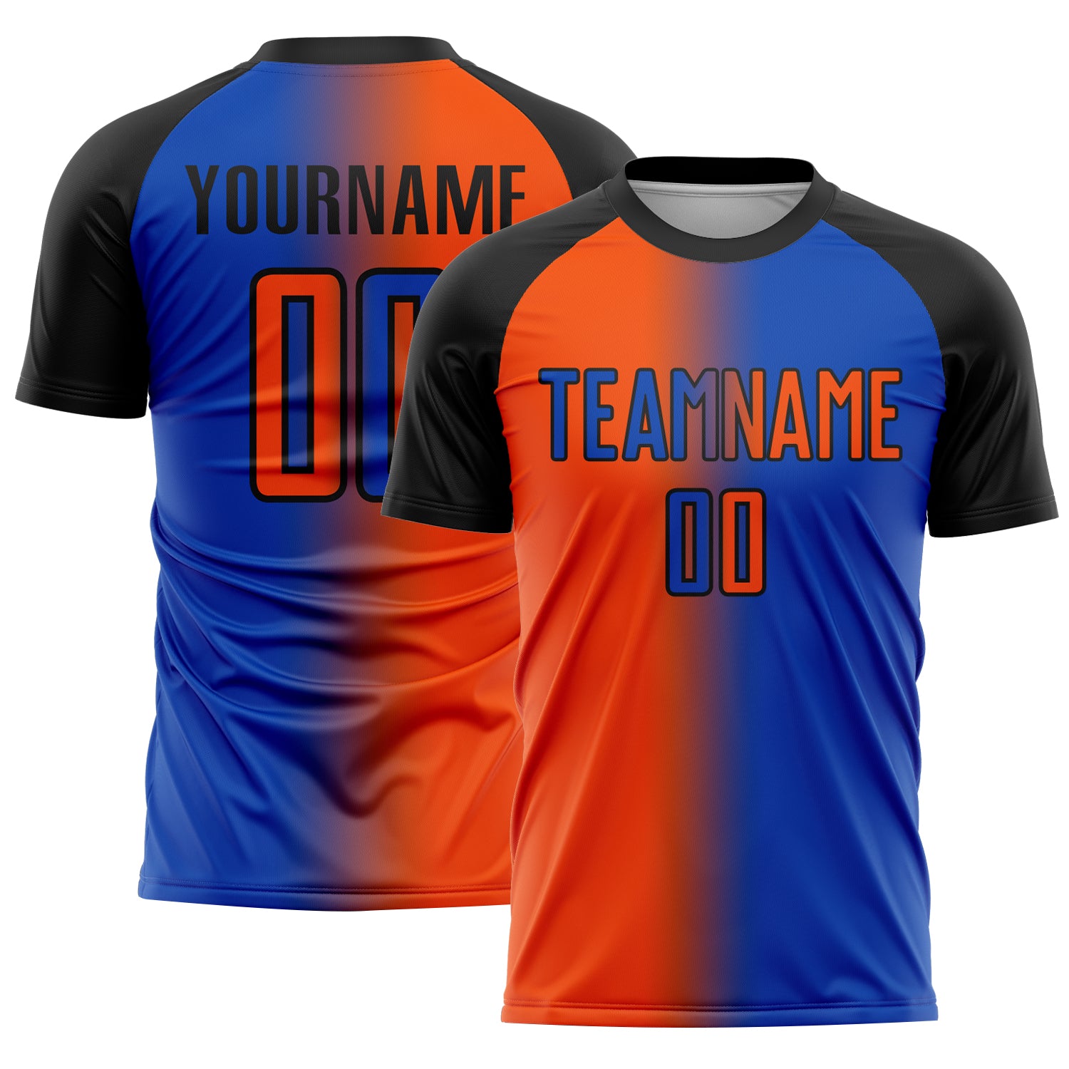 Custom Thunder Blue Orange-Black Sublimation Gradient Fashion Soccer Uniform Jersey
