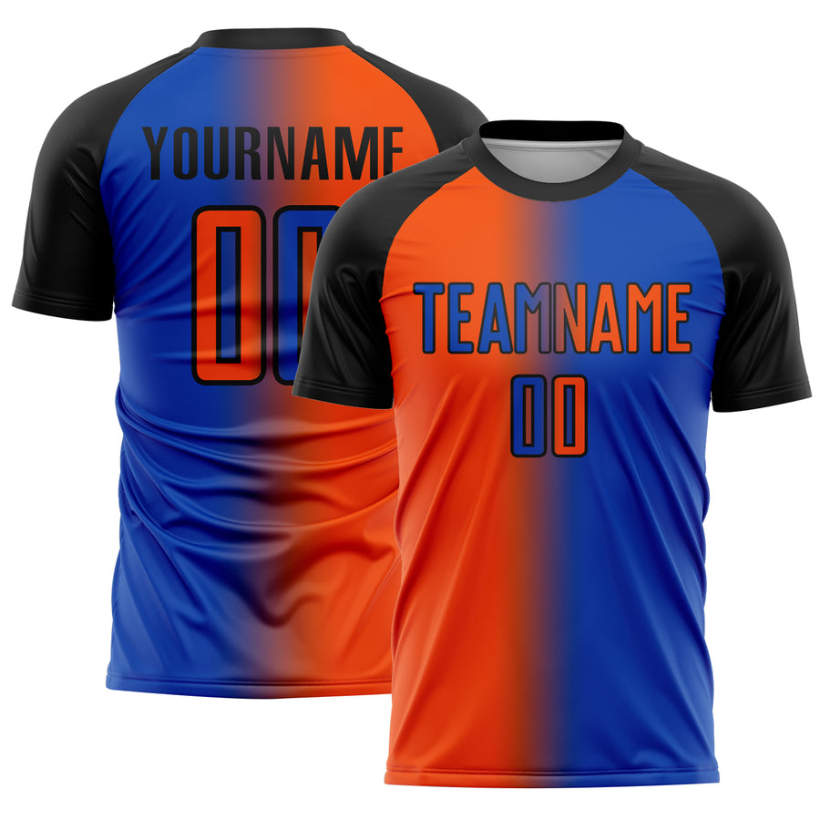 Custom Thunder Blue Orange-Black Sublimation Gradient Fashion Soccer Uniform Jersey